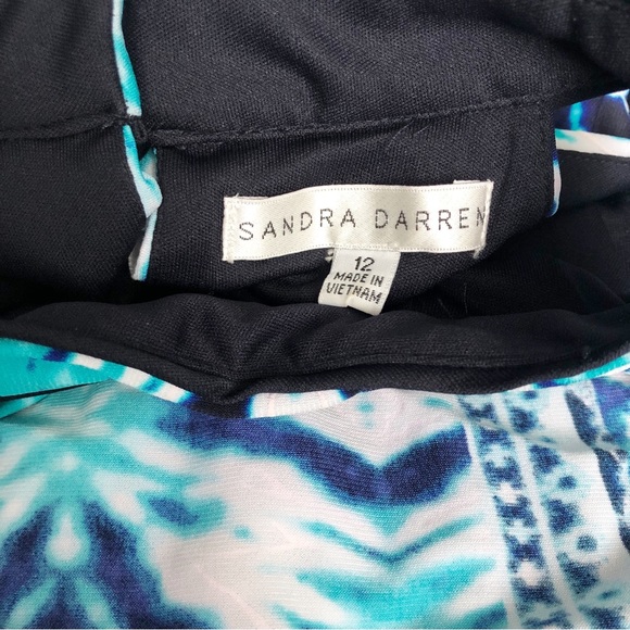 Sandra Darren Ikat Halter Maxi Dress Sleeveless White Navy Blue size 12 - Picture 4 of 7